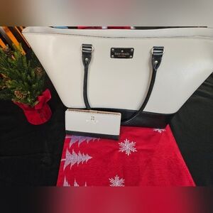 NWT Kate Spade Cream and Black Tote Bag With Matching Wallet